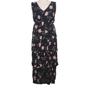 NEW‎ Wishlist Sleeveless Tiered Maxi Sundress M Black Floral V-Neck Garden Boho